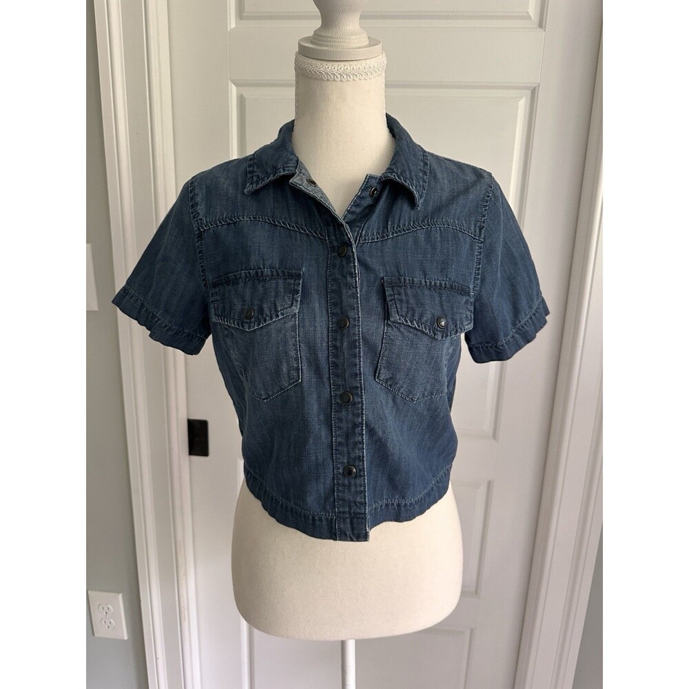 Hudson Los Angeles Women's Cropped Short Sleeve Denim Shirt Top Size XS